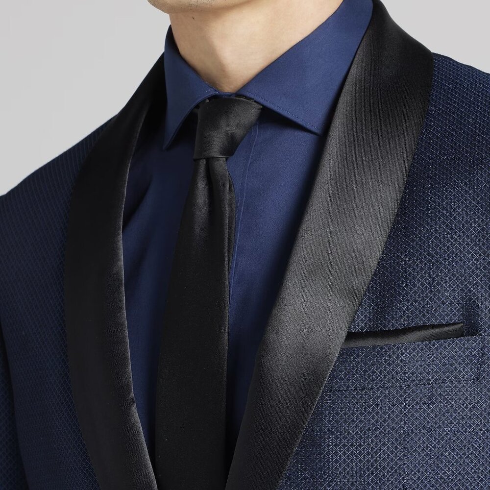 Egara Slim Fit Navy Diamond Jacquard Dinner Tuxedo Jacket 42R - Picture 2 of 5